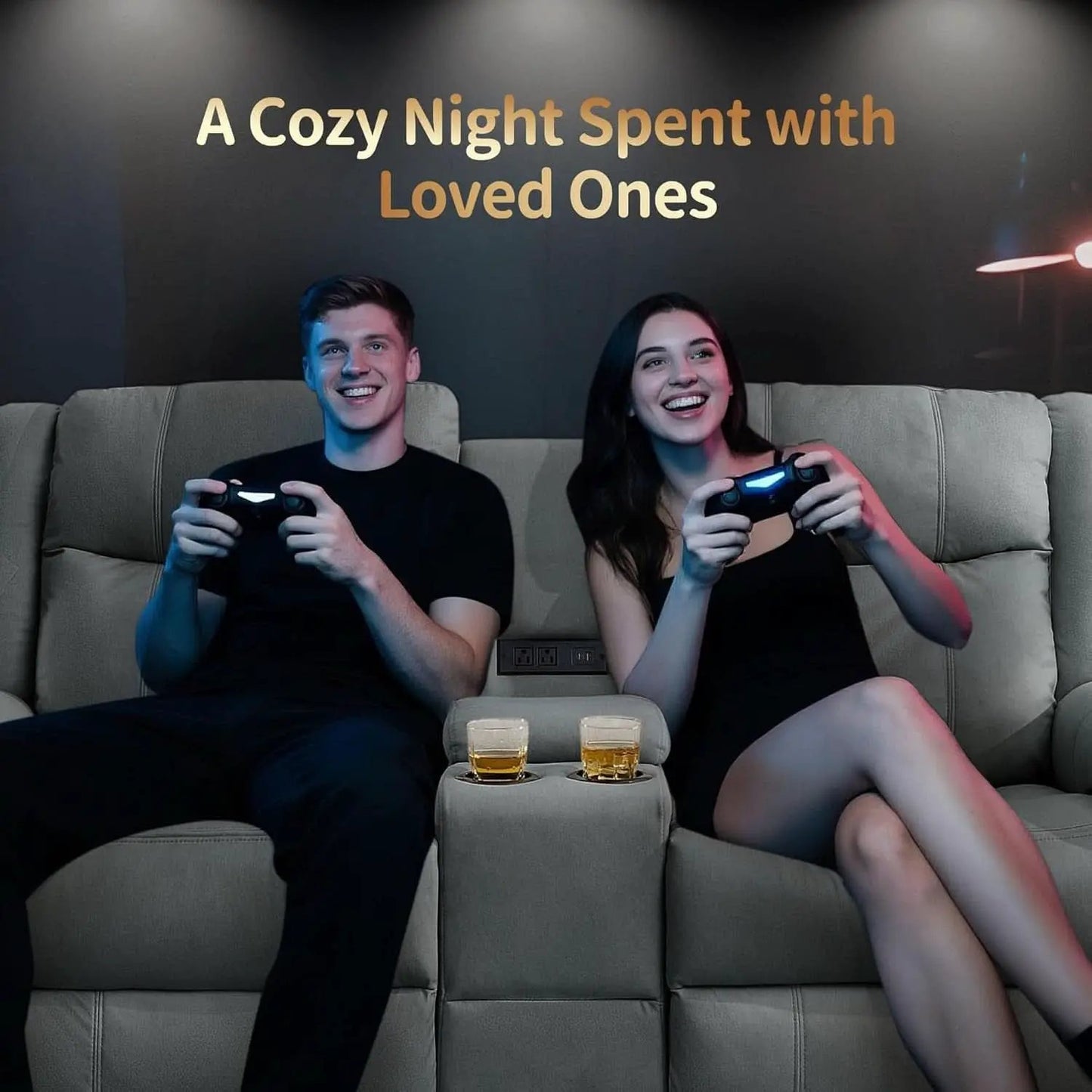 Two Seater Recliner Sofa With USB Charging Port And Cup Holders from PriceLows™