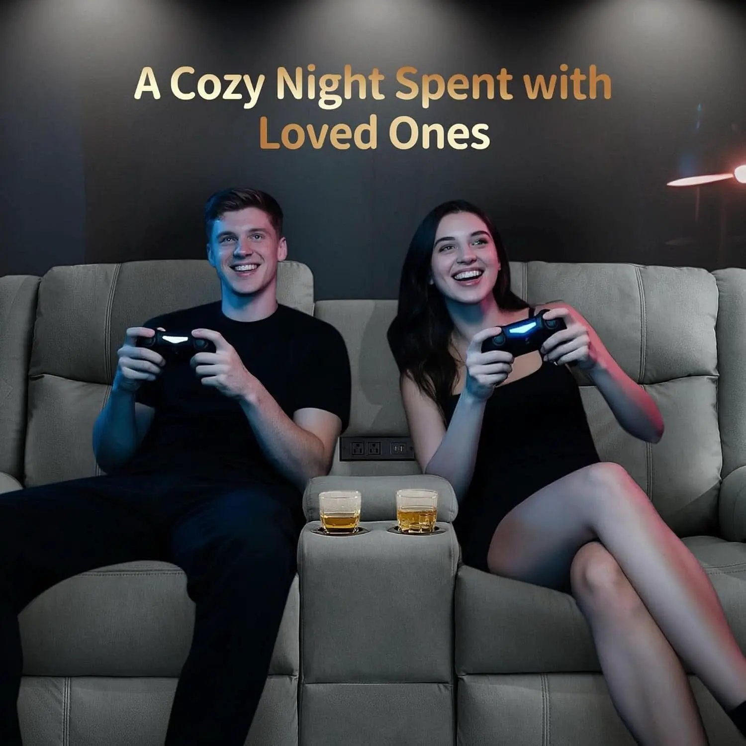 Two Seater Recliner Sofa With USB Charging Port And Cup Holders from PriceLows™