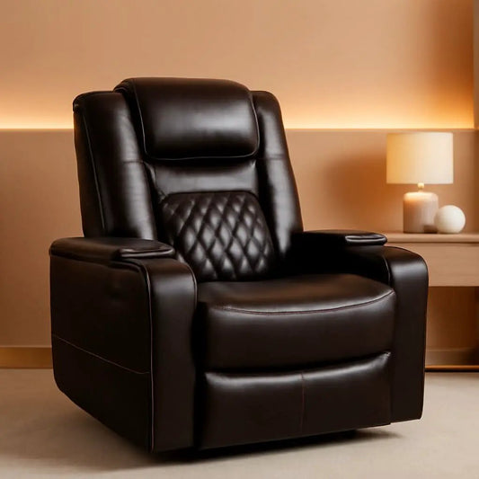 Power Recliner Chair With USB Ports And Cup Holders Brown from PriceLows™