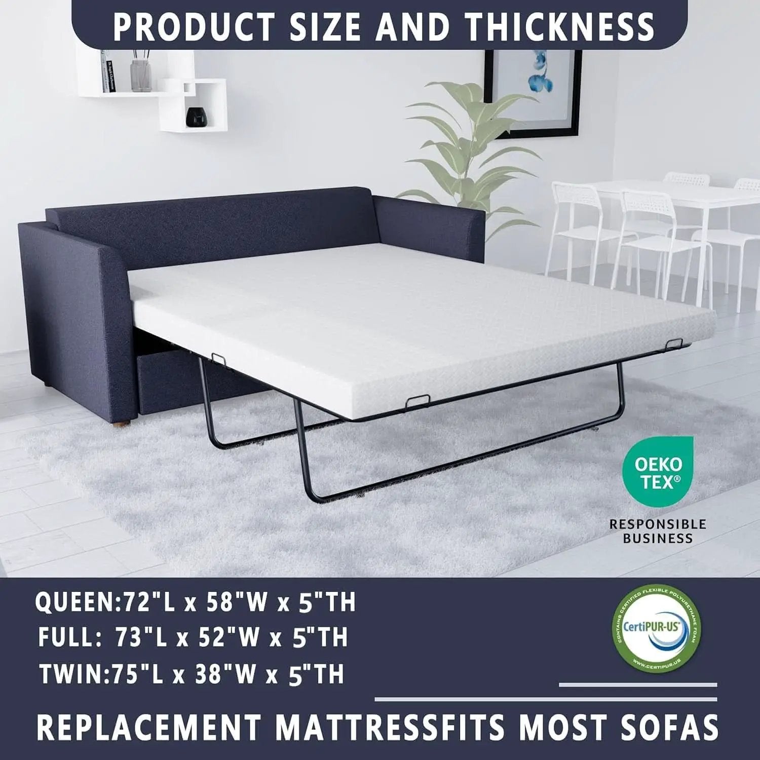 5Inch Memory Foam Queen Sleeper Mattress CertipurUS from PriceLows™