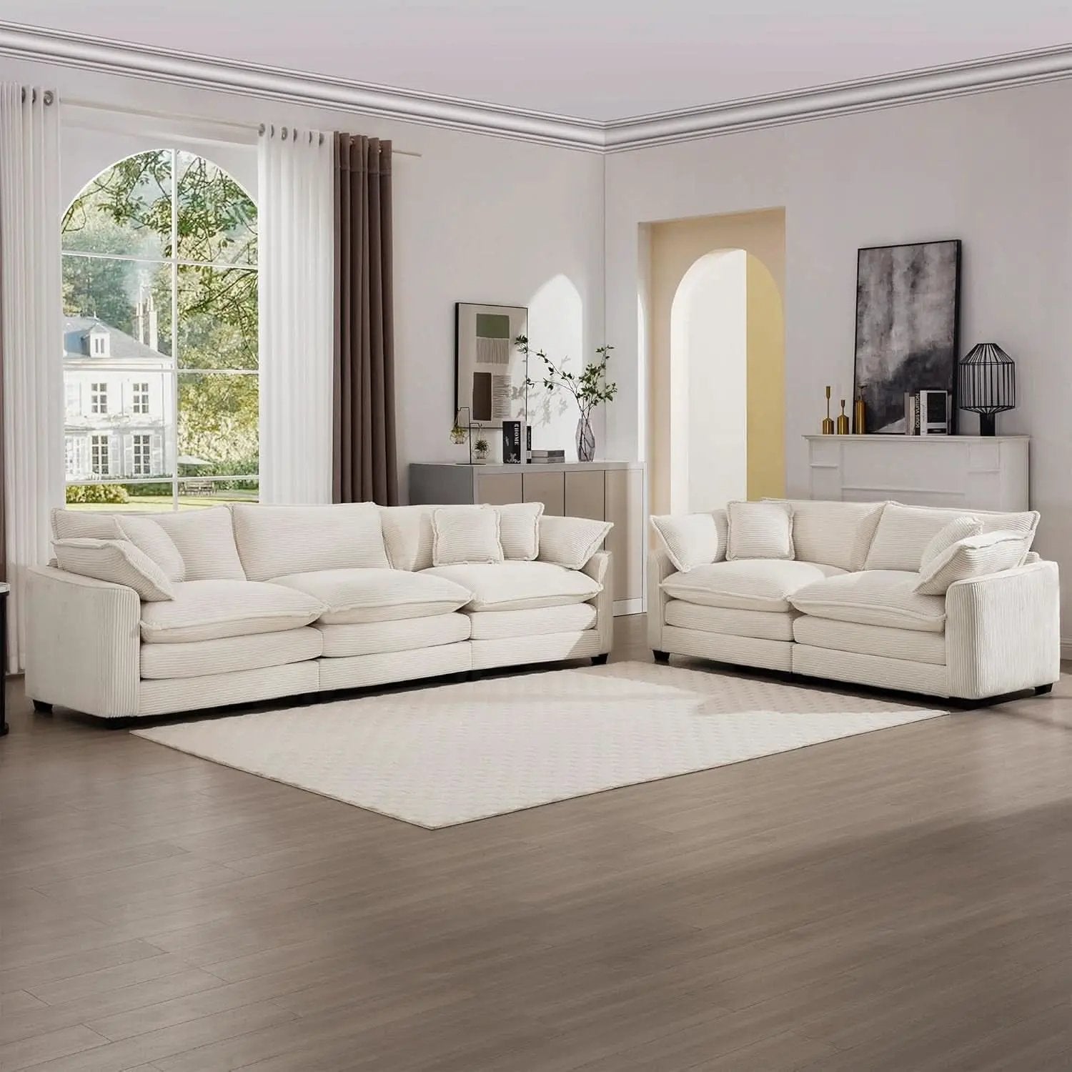 Oversized 2 Piece Sofa Set Beige 3 Seater And Loveseat from PriceLows™