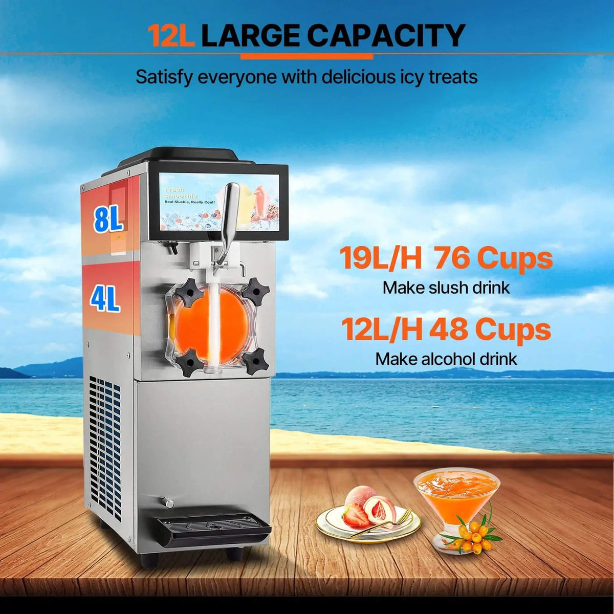 12L Commercial Single Tank Stainless Steel Slushy Machine With Touchscreen | Stainless Steel | Commercial Slush Machine | Home