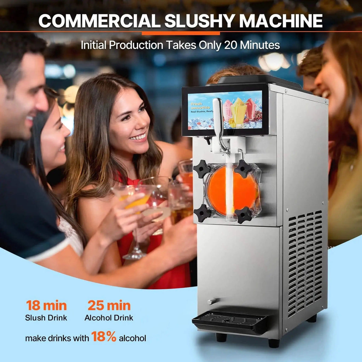 12L Commercial Single Tank Stainless Steel Slushy Machine With Touchscreen | Stainless Steel | Commercial Slush Machine | Home