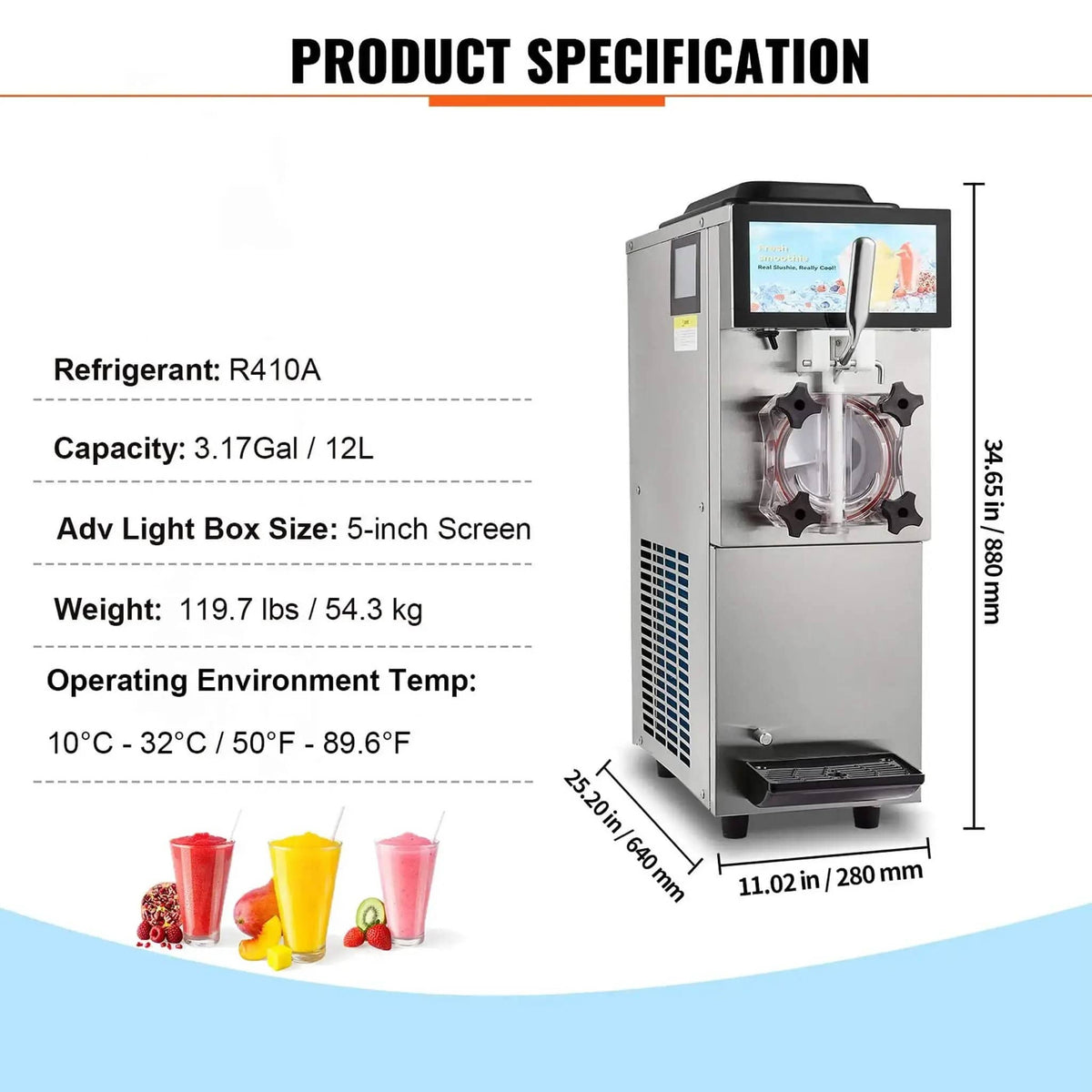 12L Commercial Single Tank Stainless Steel Slushy Machine With Touchscreen | Stainless Steel | Commercial Slush Machine | Home
