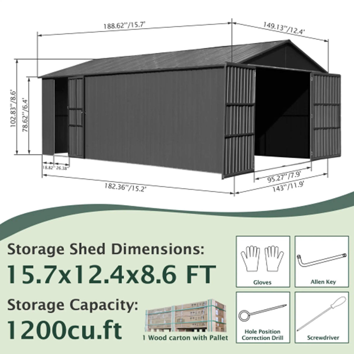 Heavy-Duty Metal Garage Shed | Extra-Large Outdoor Storage | Iron Construction | Lockable Doors