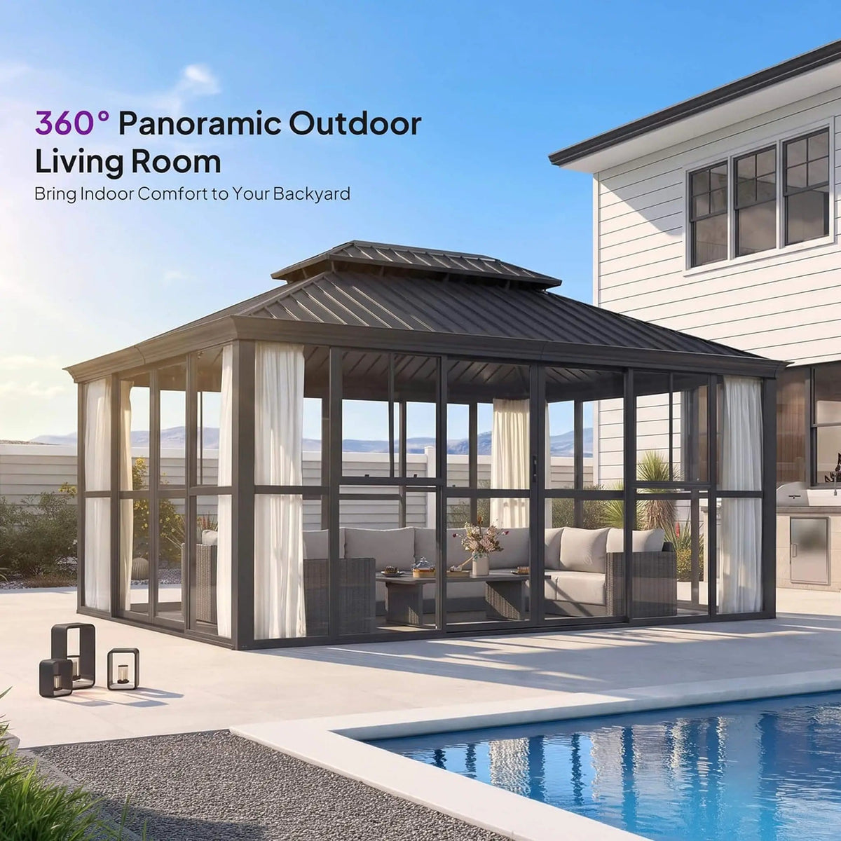 Vue Extra-Large Luxury Panoramic Solarium With Windows And Sliding Doors | Crystal | Sunroom | Home