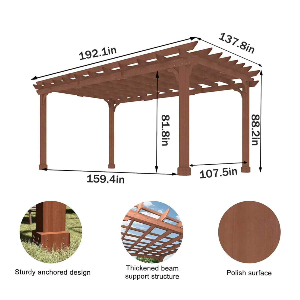 Outdoor Cedar Wood Patio Pergola With Slatted Trellis Roof | Wood | Outdoor Living Use | Outdoor Living