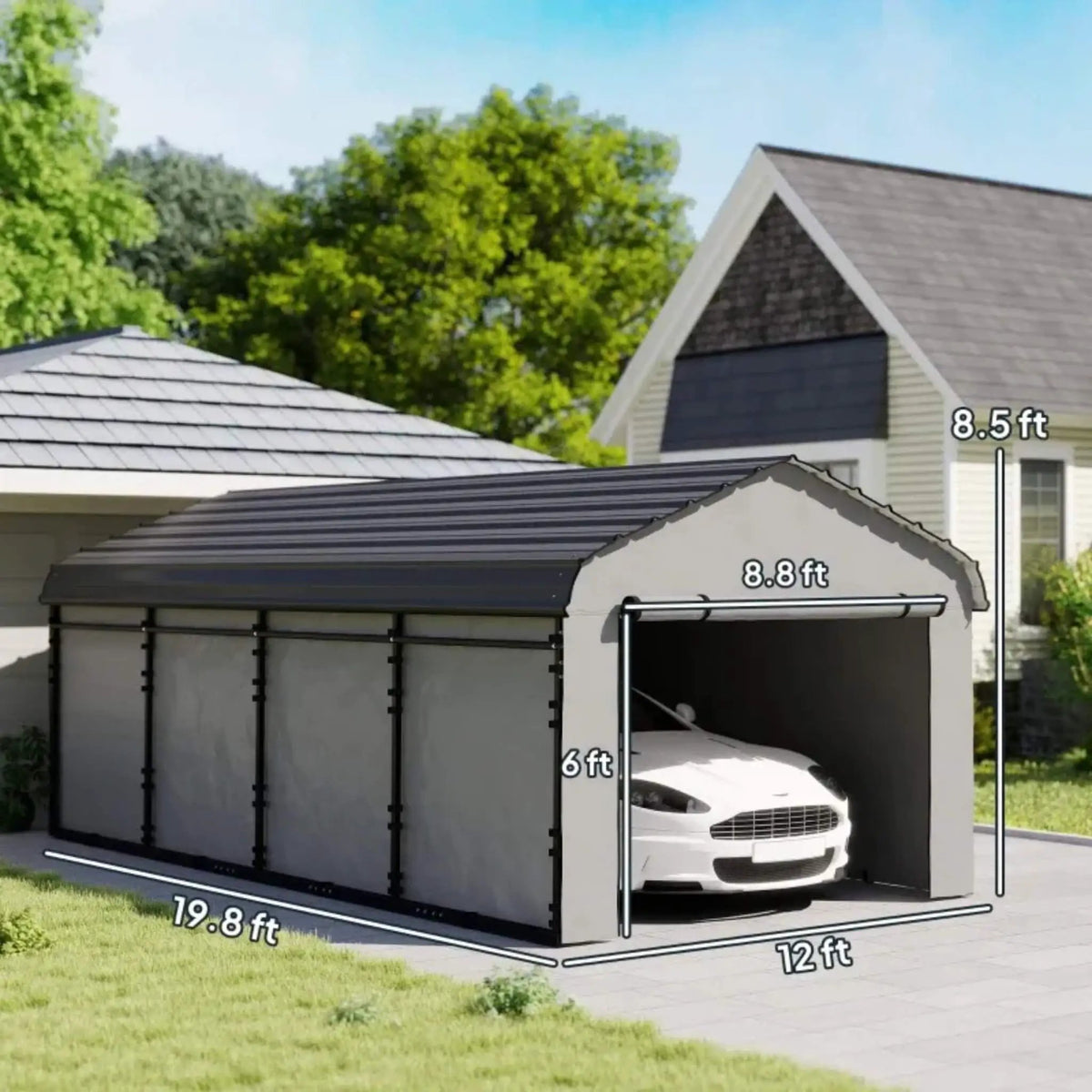 Heavy-Duty Metal Carport Canopy | Waterproof Sealed Metal Roof | Removable 160g PE Sidewalls | Weather-Resistant
