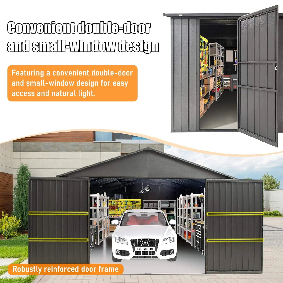 Heavy-Duty Metal Garage Shed | Extra-Large Outdoor Storage | Iron Construction | Lockable Doors