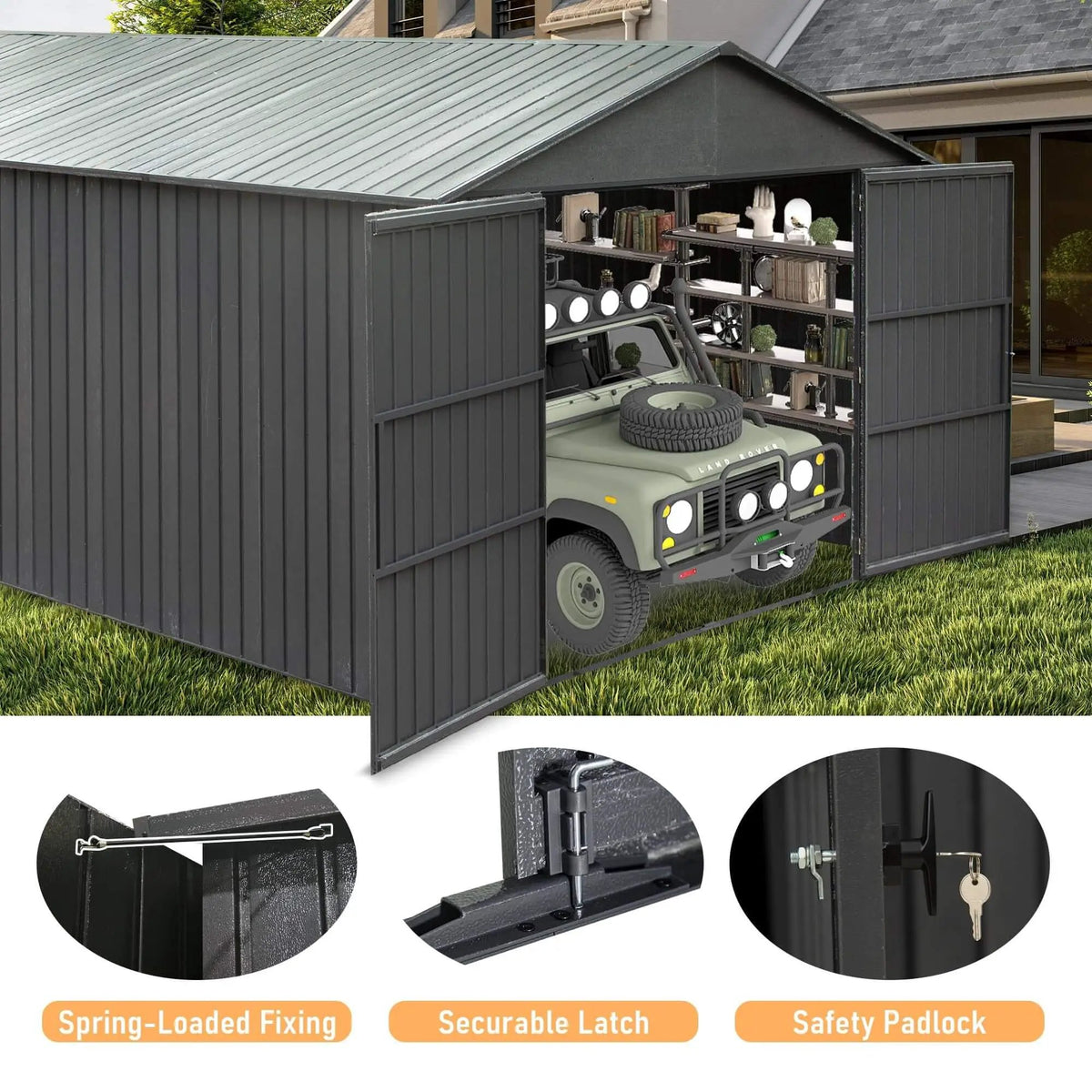 Heavy-Duty Metal Garage Shed | Extra-Large Outdoor Storage | Iron Construction | Lockable Doors