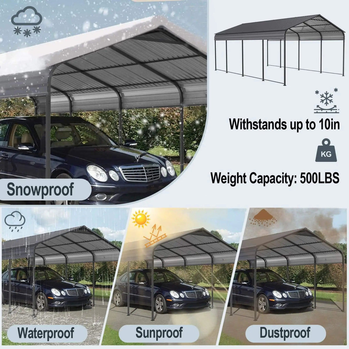 Heavy-Duty Metal Carport With Galvanized Steel Roof For Car, Boats And Trucks, Gray | Steel | Home Use | Home