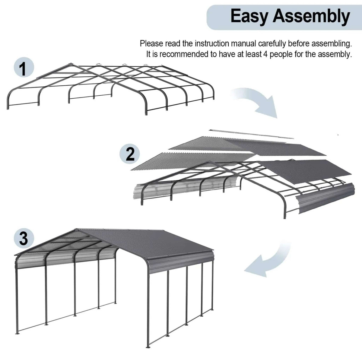 Heavy-Duty Metal Carport With Galvanized Steel Roof For Car, Boats And Trucks, Gray | Steel | Home Use | Home