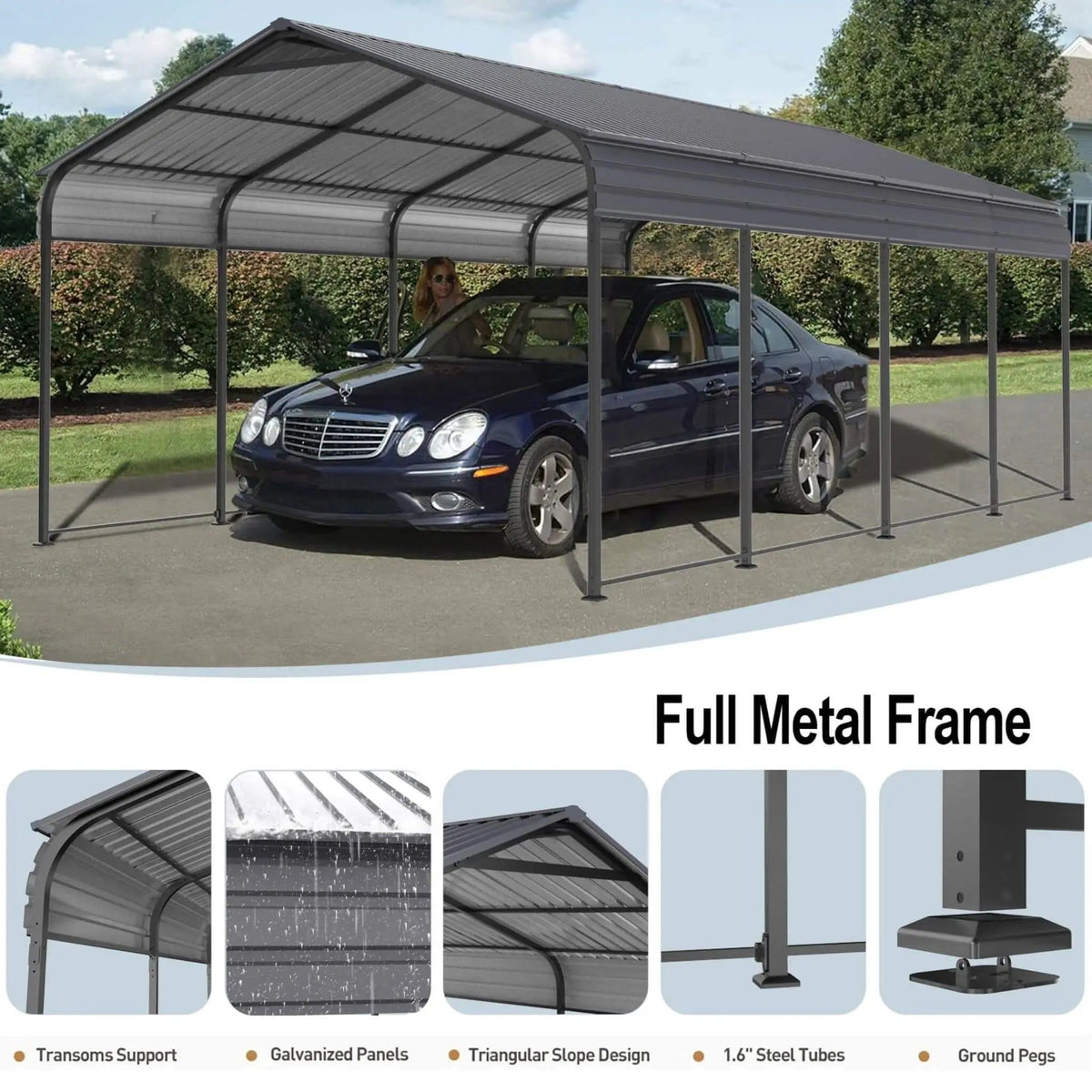 Heavy-Duty Metal Carport With Galvanized Steel Roof For Car, Boats And Trucks, Gray | Steel | Home Use | Home