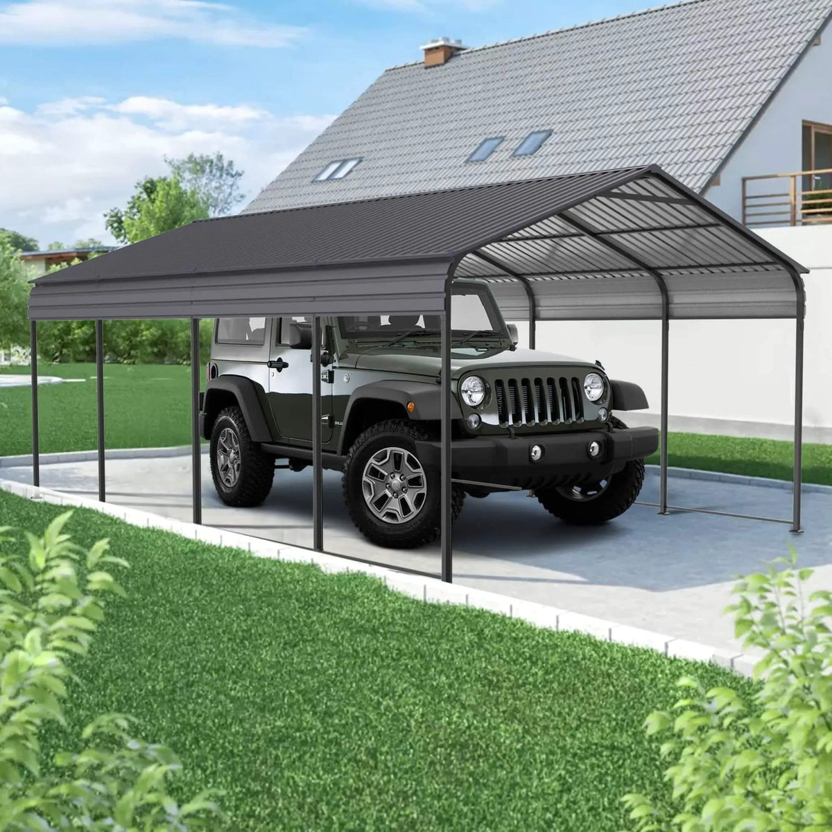 Heavy-Duty Metal Carport With Galvanized Steel Roof For Car, Boats And Trucks, Gray | Steel | Home Use | Home