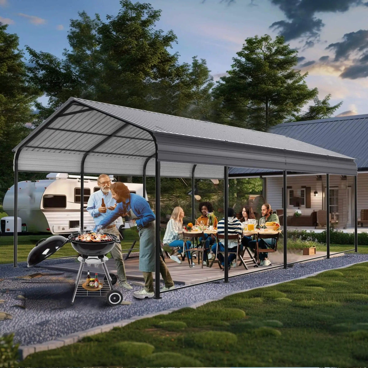 Heavy-Duty Metal Carport With Galvanized Steel Roof For Car, Boats And Trucks, Gray | Steel | Home Use | Home