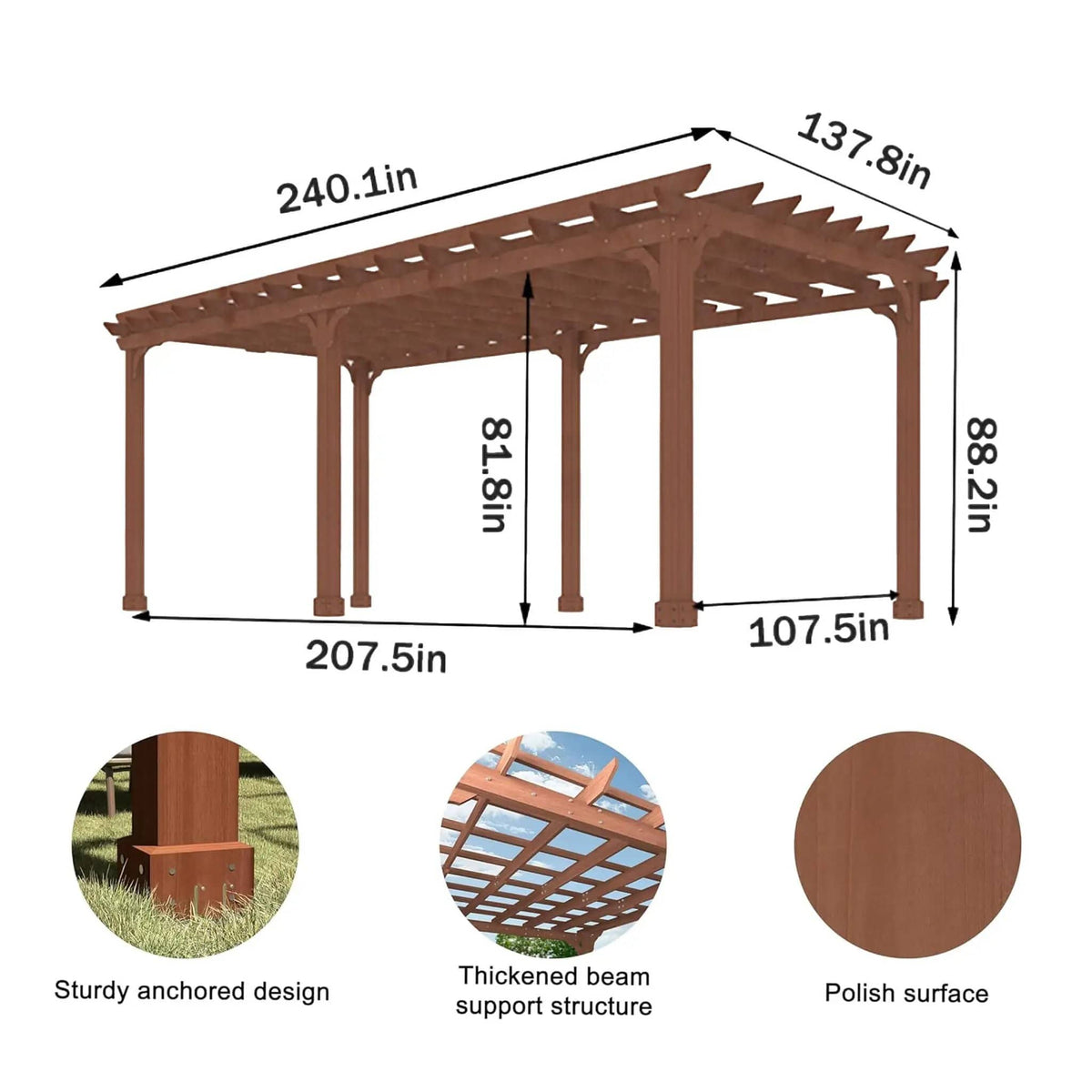 Outdoor Cedar Wood Patio Pergola With Slatted Trellis Roof | Wood | Outdoor Living Use | Outdoor Living