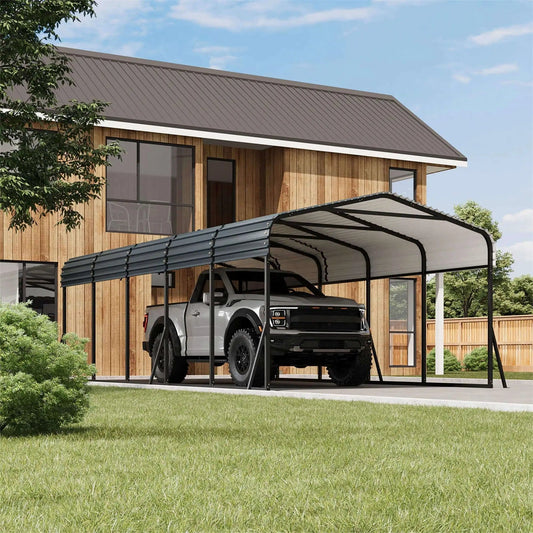 Large Heavy-Duty Outdoor Metal Carport Kit With Galvanized Steel Roof | Steel | Outdoor Living Use | Outdoor Living