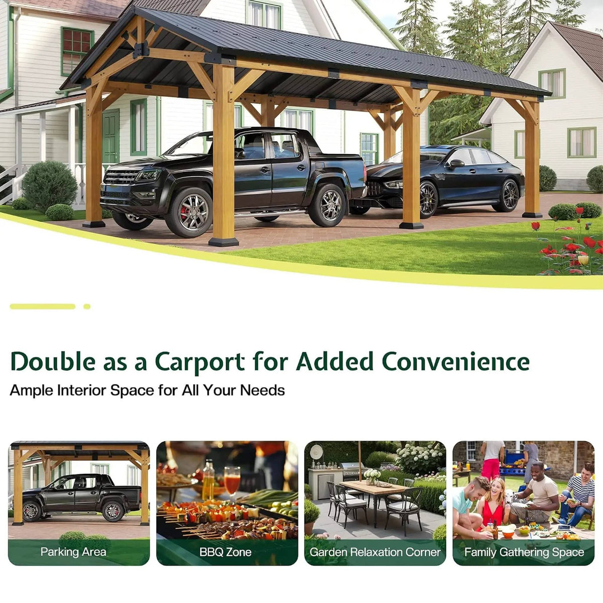 Premium Galvanized Steel Roof Cedar Wood Hardtop Gazebo | Concrete | Home Use | Home