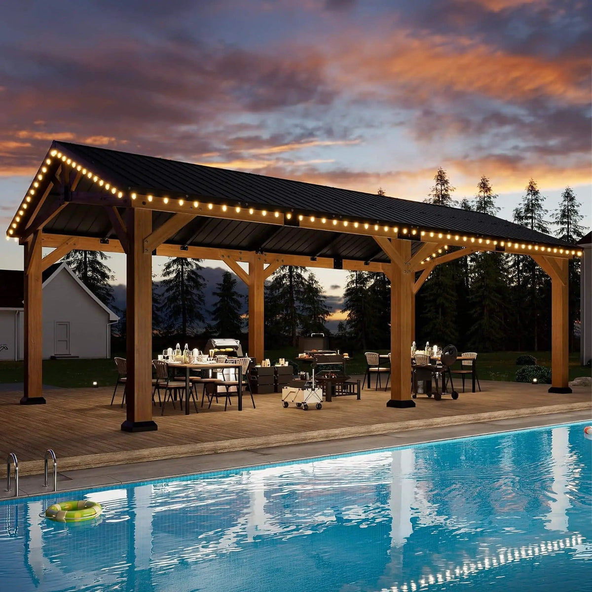 Premium Galvanized Steel Roof Cedar Wood Hardtop Gazebo | Concrete | Home Use | Home