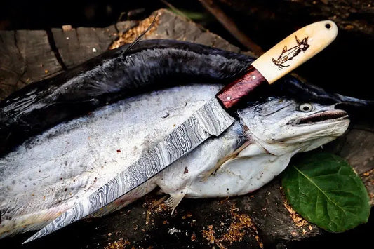Custom Handmade Filleting Knife for Fish Damascus Steel with Camel Bone, Rosewood | 13 Inch | Damascus Steel | damascus steel fillet