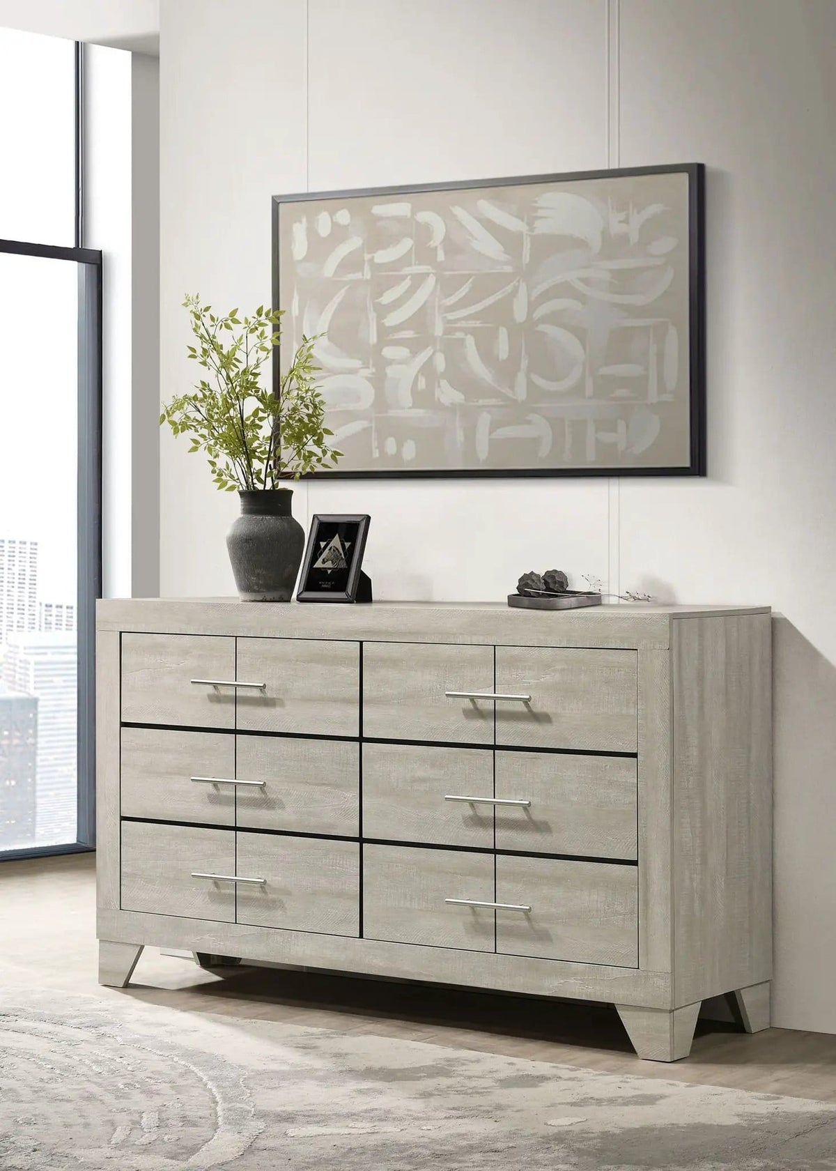 Trenton 6-drawer Bedroom Dresser Rustic | 58.25 x 16.25 x 33.75 in | Metal & Veneer | Cream