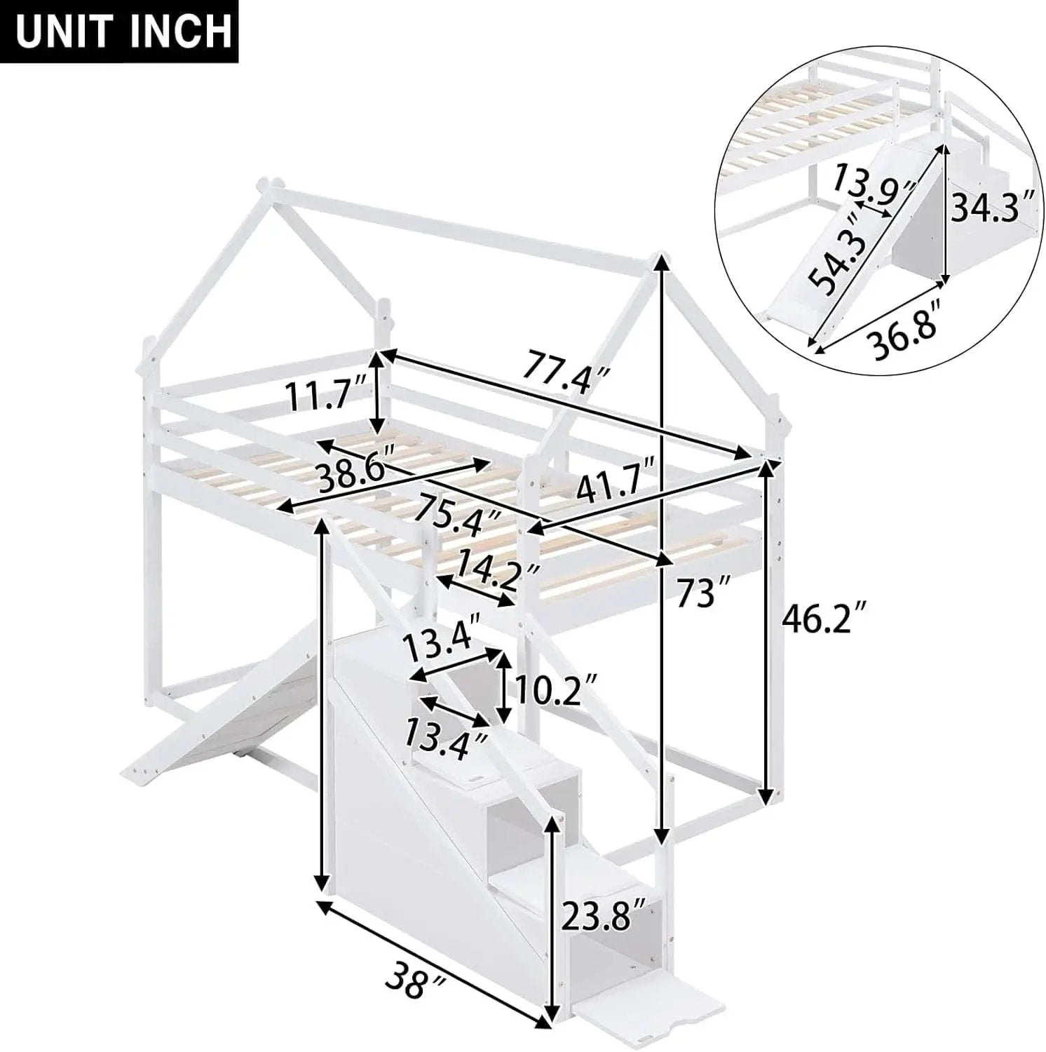 White House Twin Over Twin Bunk Bed With Slide And Stairs from PriceLows™