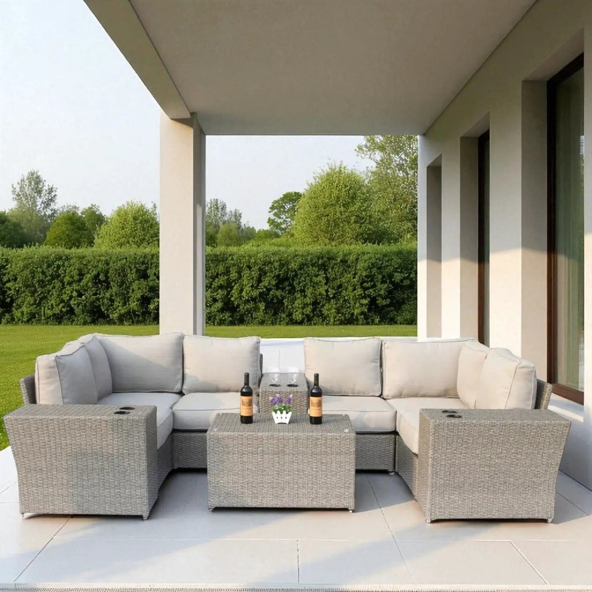 Wicker Outdoor Sectional With Weather Resistant Cushions And Table 2 Piece Outdoor | 2 Piece Outdoor Set | Wicker & Aluminum | Living Room