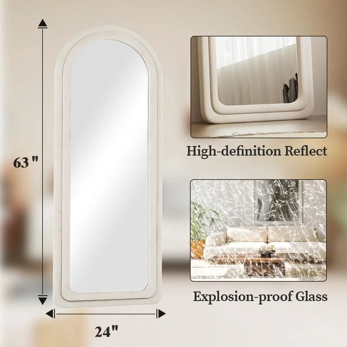 63 By 24 Inch Arched Full Length Freestanding Floor Mirror White from PriceLows™