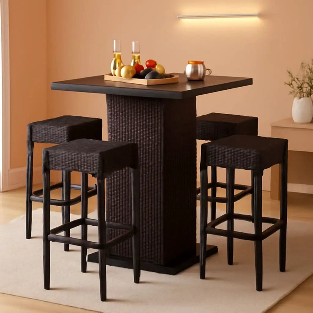 Brown Outdoor Wicker Bar Table Set With Bottle Opener from PriceLows™