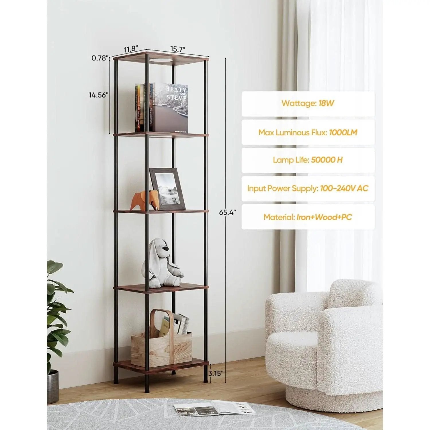 Display Shelf With RGBW Light Floor Lamp 5 Tier Brown from PriceLows™