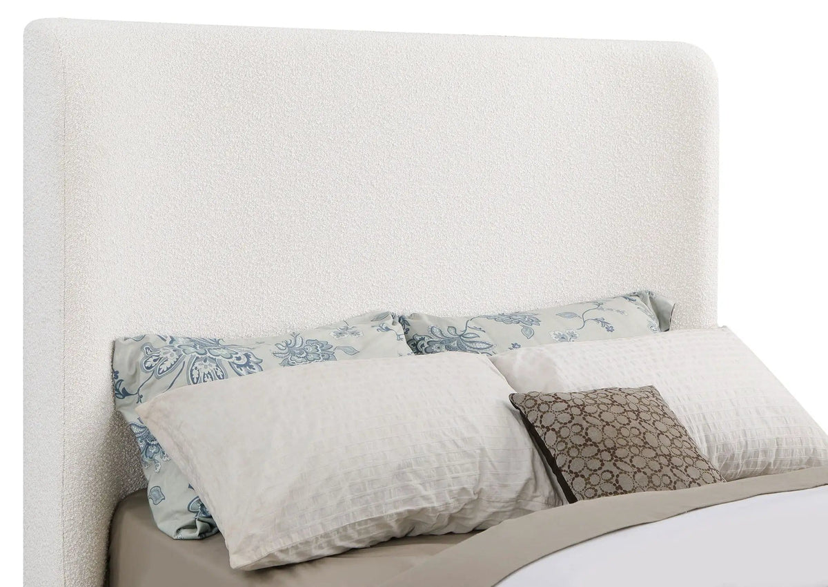 Nala Eastern King Bouclé Upholstered Platform Bed | 82.75 x 88.25 x 56.5 in | Rubberwood & Plywood | Cream