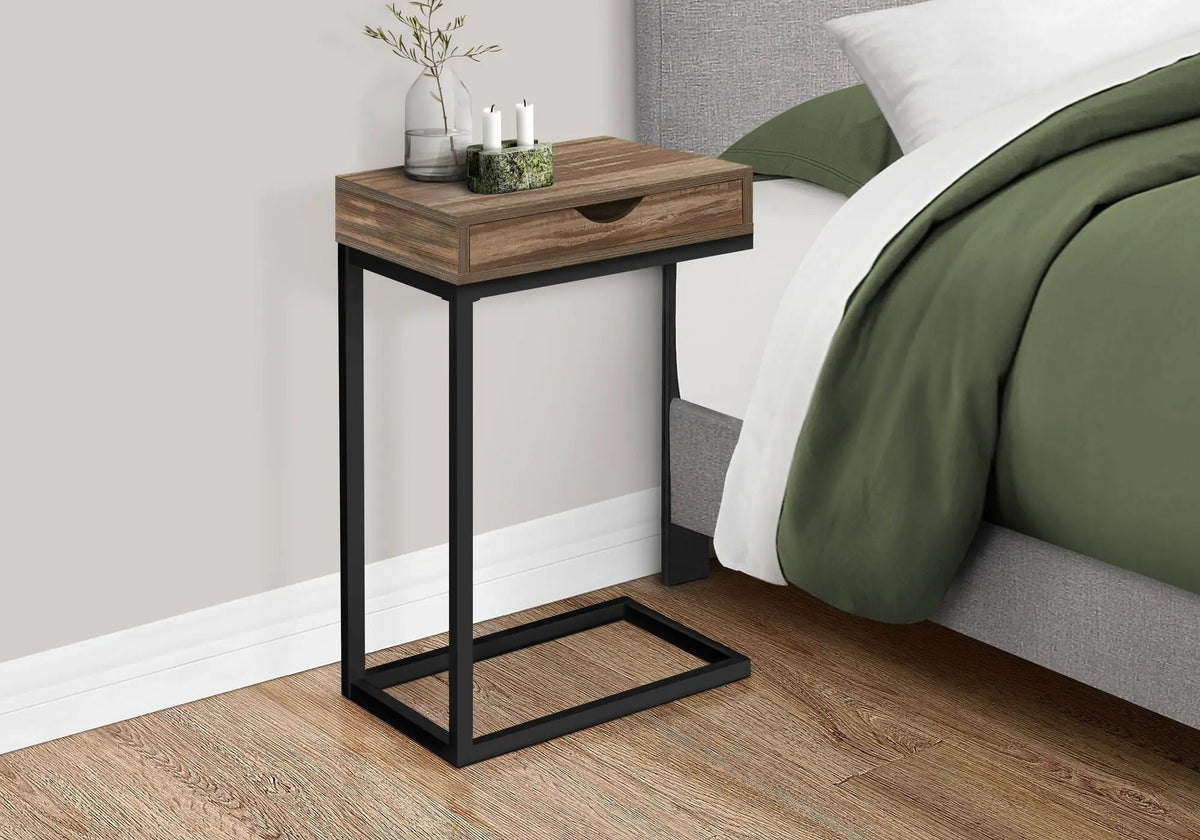 C-Shaped Accent Table | Sturdy Metal Base | Thick Panel Top | Contemporary Design