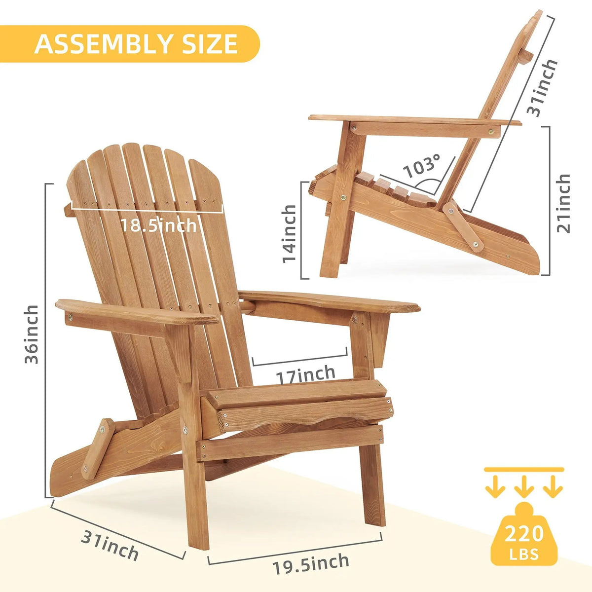 Folding Adirondack Chairs | Set Of 2 | Solid Cedar Wood | Space-Saving Design