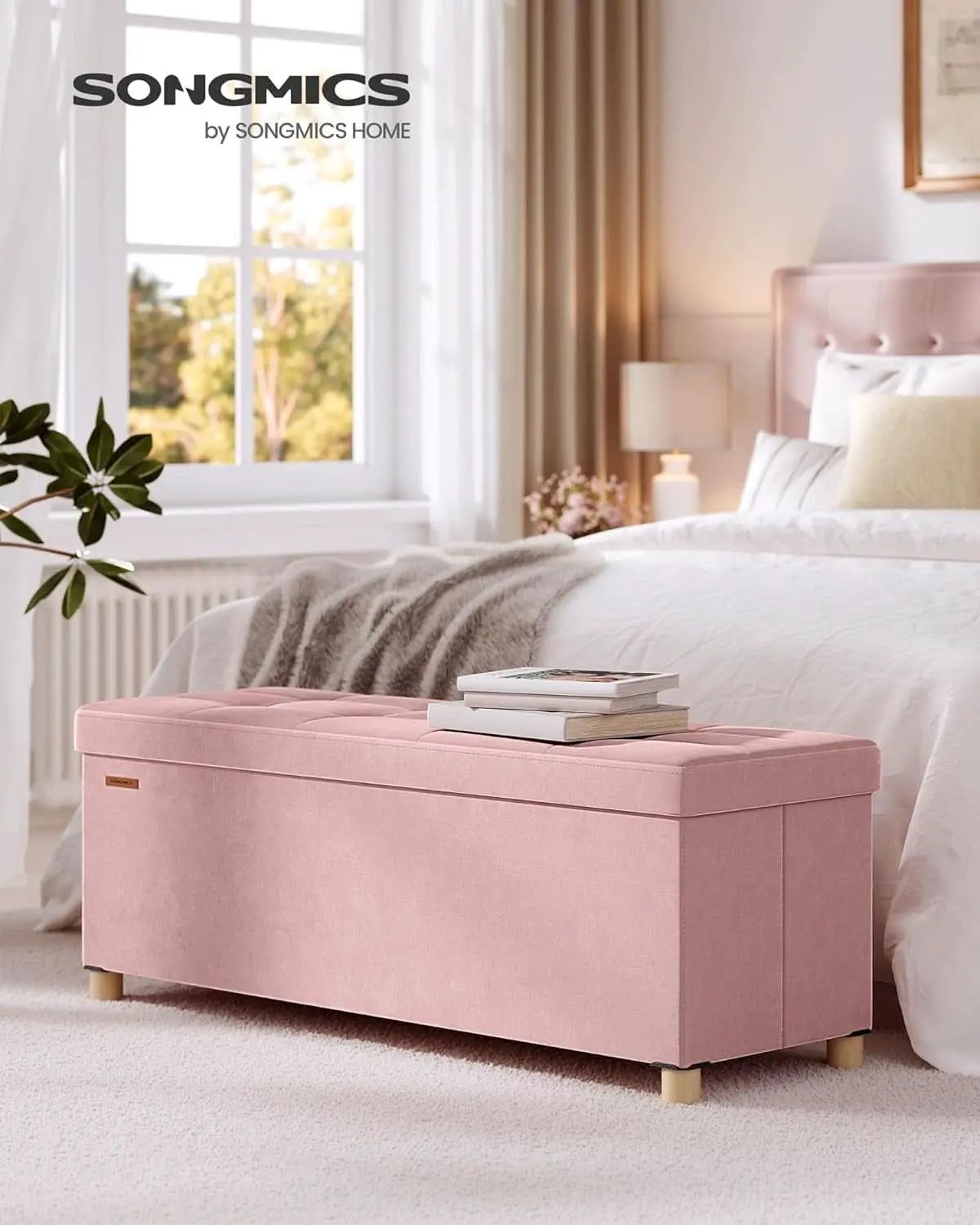 Jelly Pink Velvet Extra Large Storage Ottoman Chest from PriceLows™