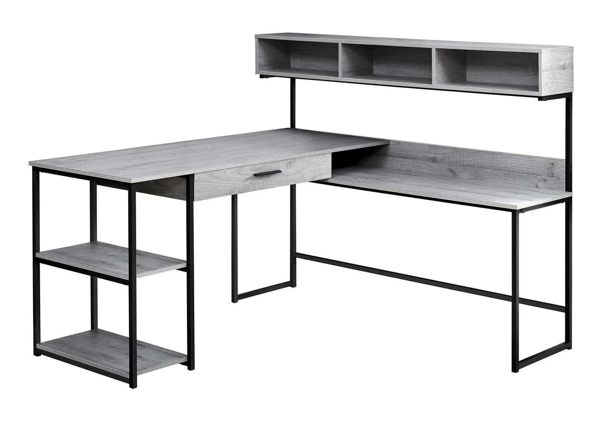 L-Shaped Corner Computer Desk With Shelves | 59 Inch Width | 2 Open Shelves | Split Worksurface