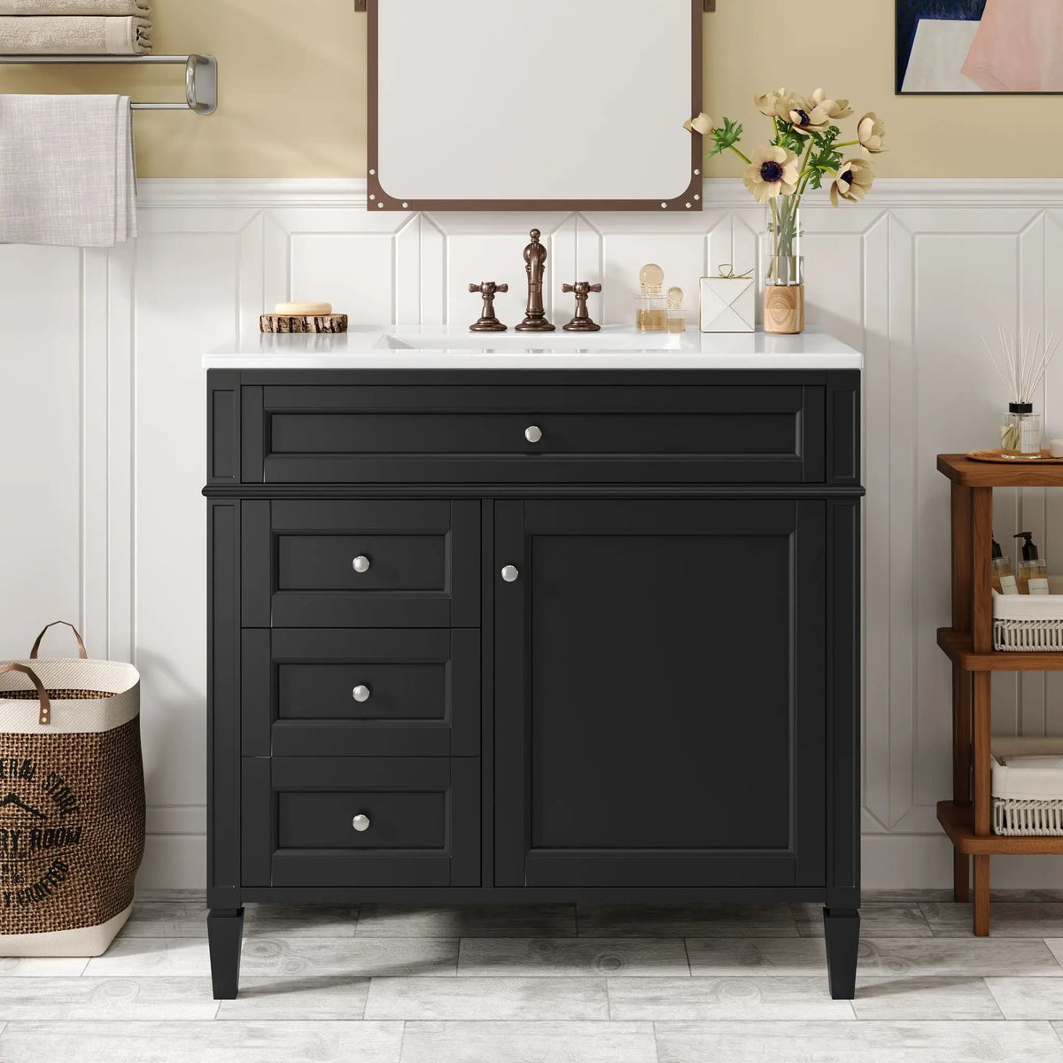 36 Inch Bathroom Vanity With Top Sink | 3 Drawers | Metal Drawer Slides | Ceramic Sink