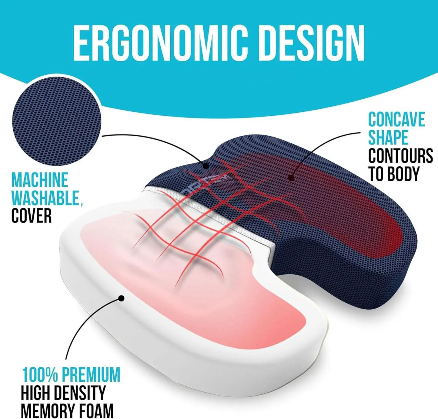 XL Memory Foam Seat Cushion With Lumbar Support Non Slip from PriceLows™
