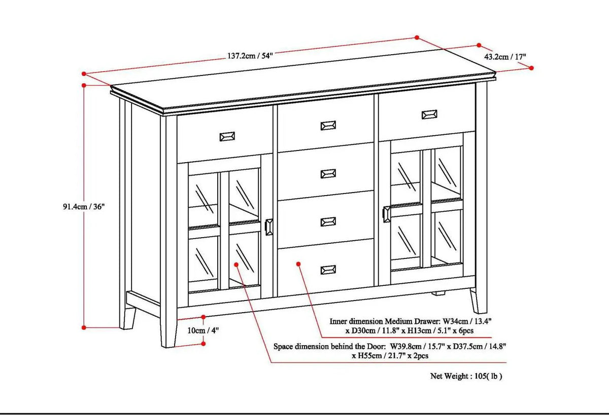 Artisan Sideboard Buffet | Handcrafted Solid Wood | 6 Center Drawers | Metal Glides