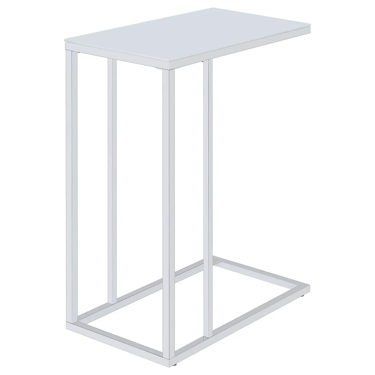 Stella White Glass Top C-Shaped Sofa Side Table Chrome | 10 x 18 x 24 in | Glass & Metal | Living Room