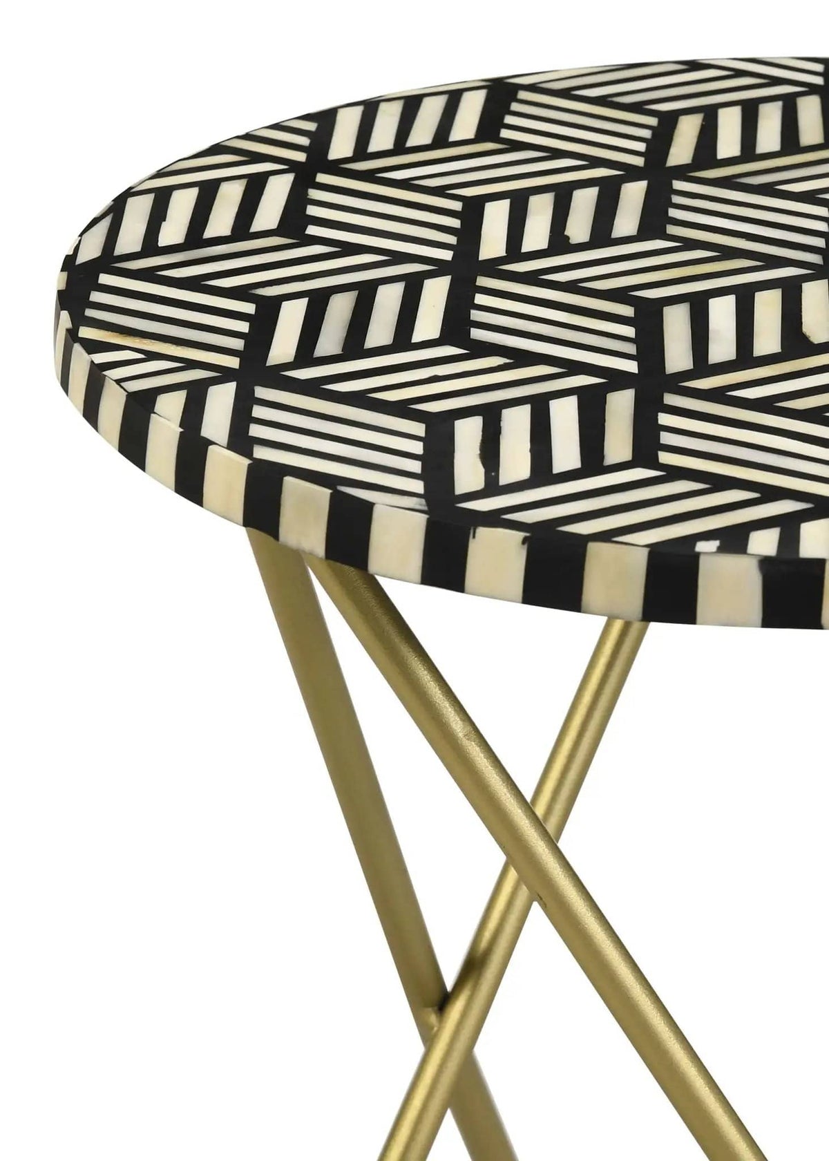 Xenia Round Bone Inlay Accent Side Table White and | 16.25 x 16.25 x 21.5 in | Metal & Resin | Gold