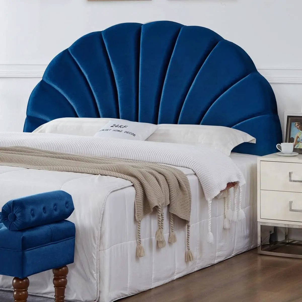 Elegant Crown Design Upholstered Velvet King Headboard from PriceLows™