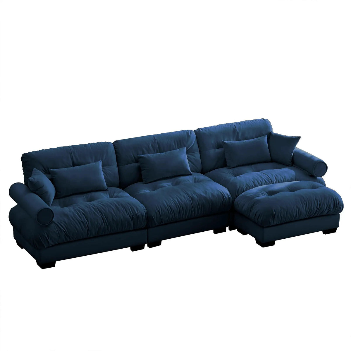 Modular Sectional Sofa | Deep Comfort Cushions | Vintage Fabric Ottoman
