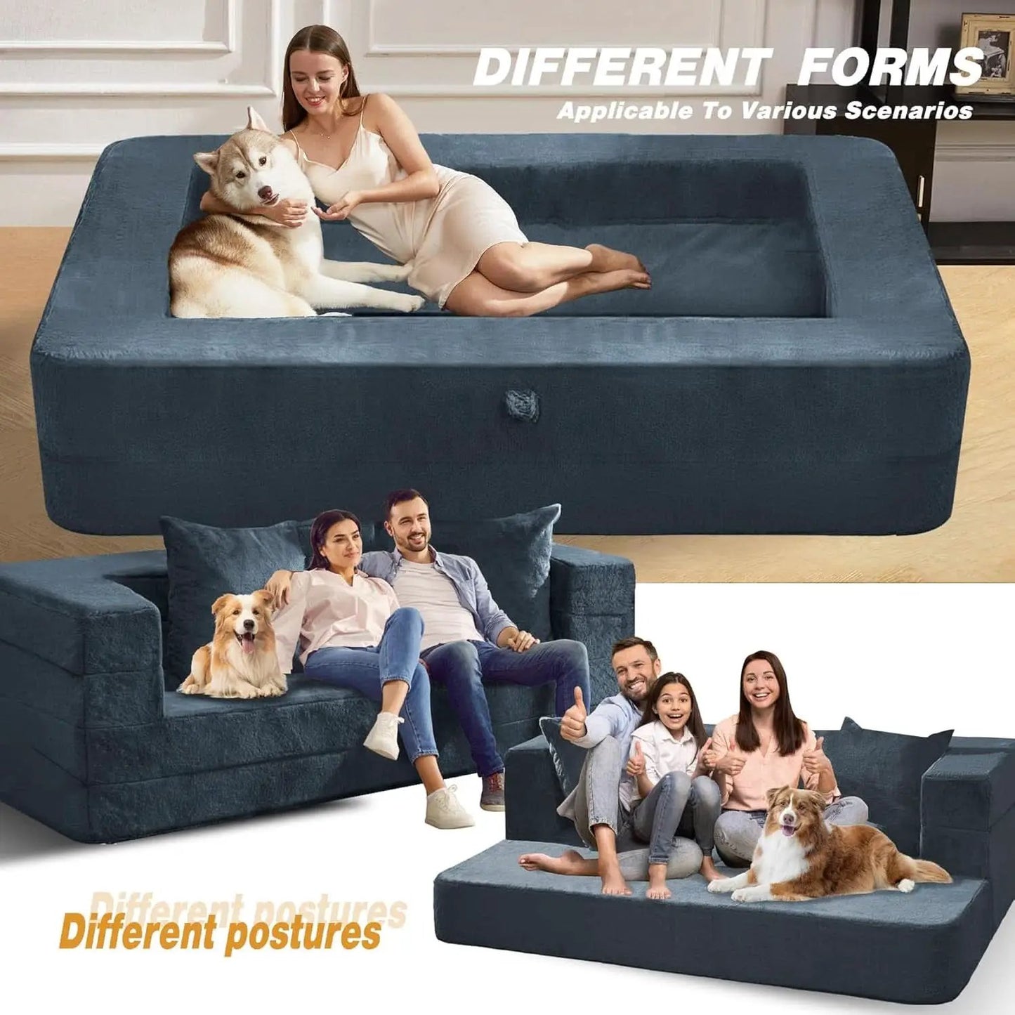 Blue Gray Large 3-In-1 Folding Bean Bag Couch Sofa Bed from PriceLows™