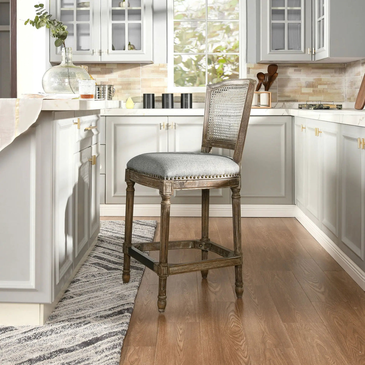 Triomphe Rattan Counter Bar Stool | French Country Style | High Back Armless | Wicker Weave