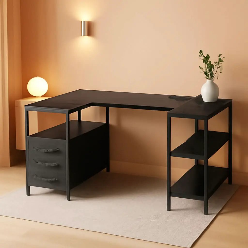 L Shaped Desk 47 Inch With Power Outlets And Ample Storage from PriceLows™