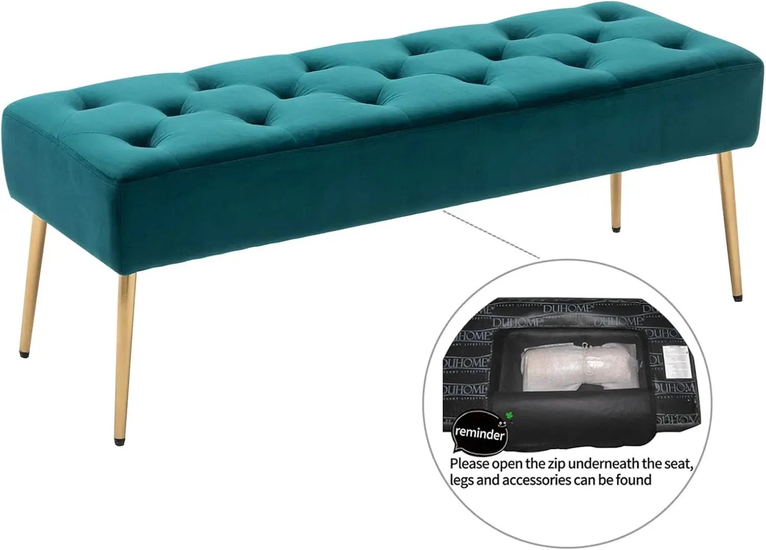 Velvet Upholstered Button Tufted Ottoman Gold Base from PriceLows™