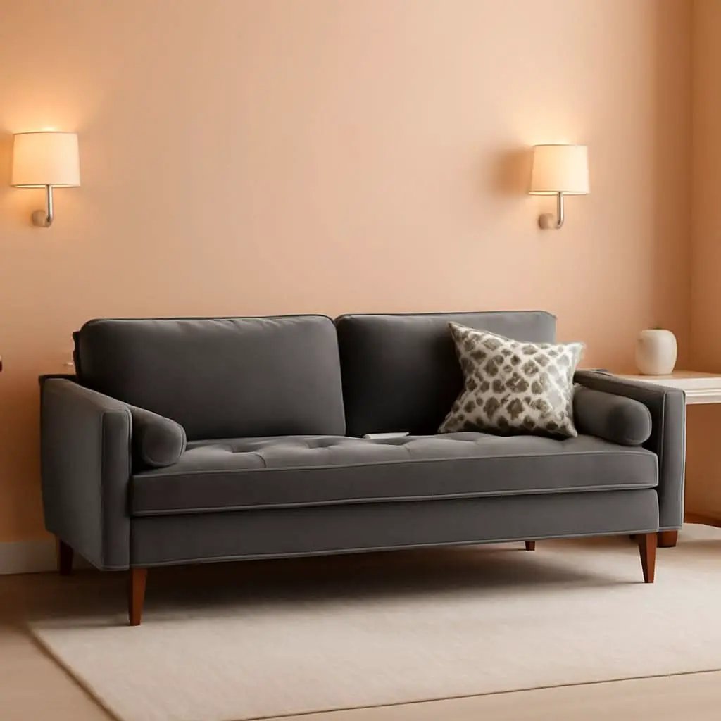 Valour Performance Velvet Sofa Gray Mid Century Modern from PriceLows™