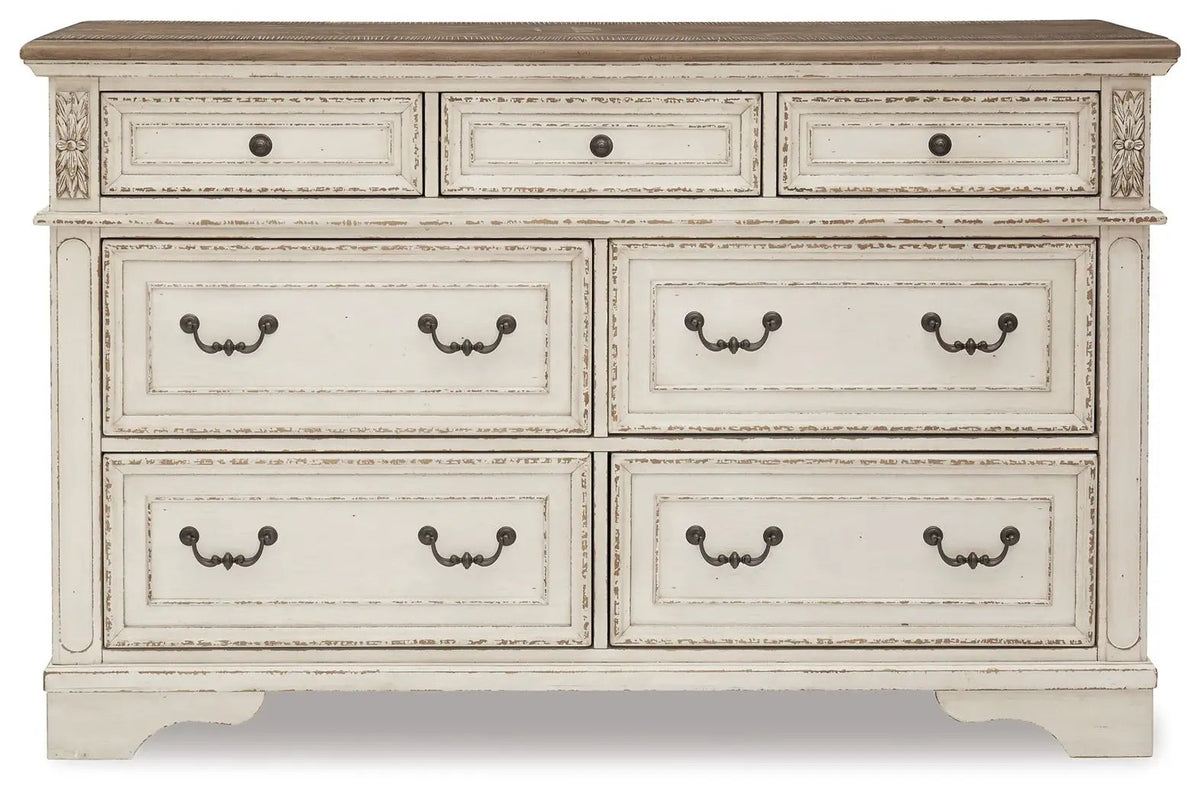 Realyn Dresser | Traditional Cottage Style | Antiqued Two-Tone Finish | Chipped White