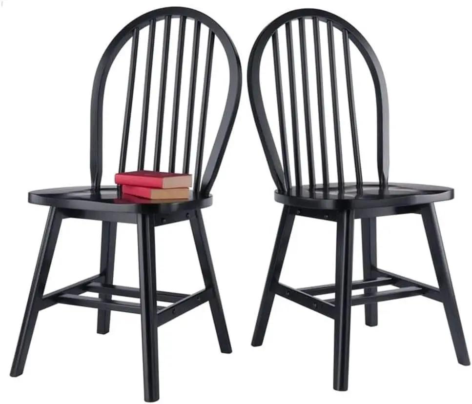 Windsor Dining Chair Set Solid Wood Black Finish 2 Pack from PriceLows™