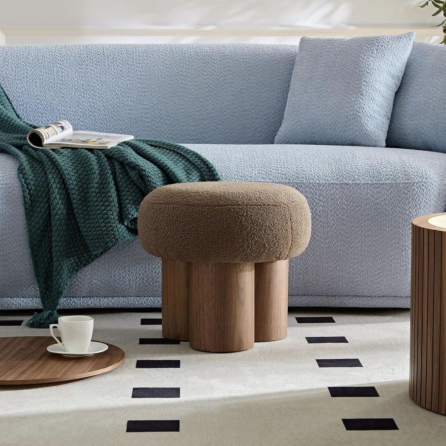 Luxurious Dark Brown Boucle Round Ottoman Footstool from PriceLows™